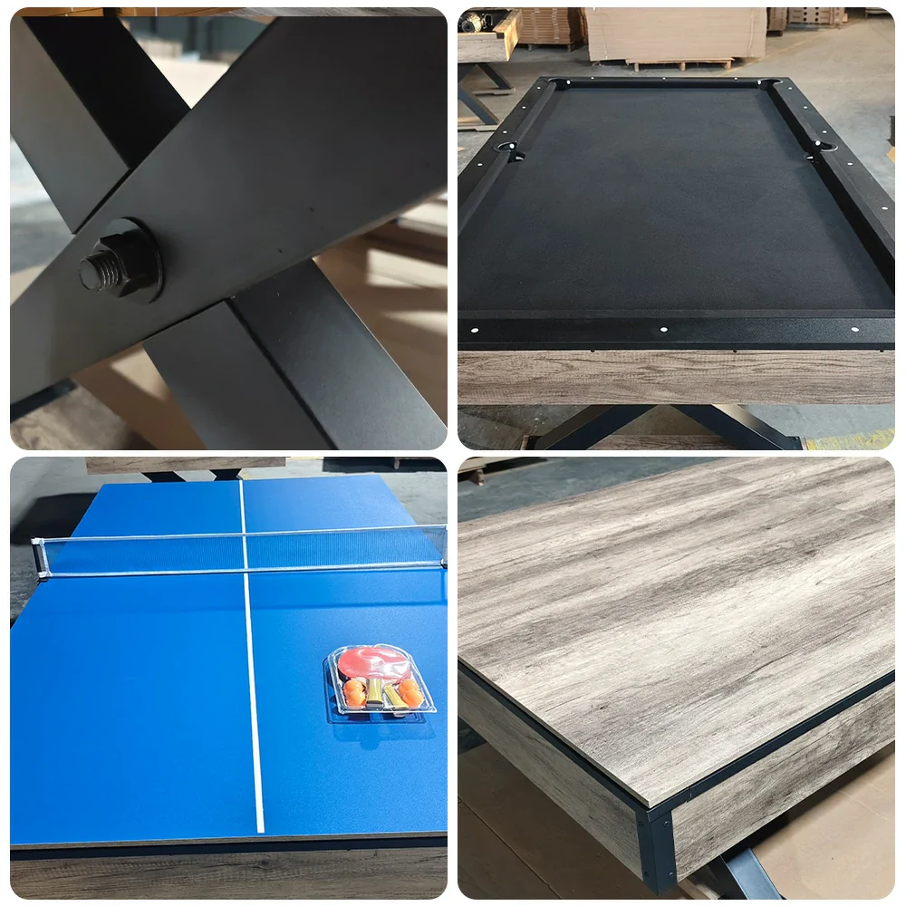CUETIQ P046 7/8FT 3-in-1 Multi-Function Pool Table - Convertible to Ping Pong Table & Dining Table Top, MDF Construction - Black - Image 4