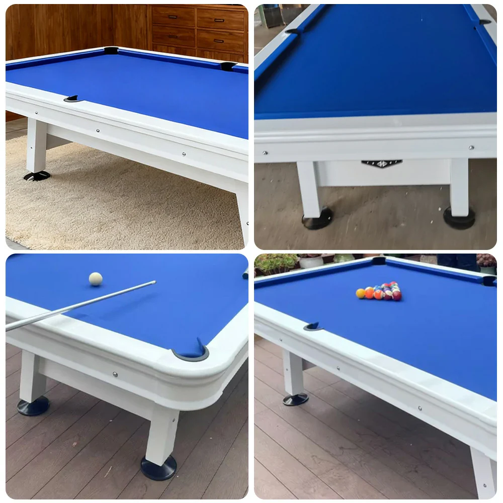 CUETIQ 8FT Outdoor Waterproof Pool Table - Carbon Steel Frame, Aluminium Rails, White Body, Free Accessories Package - Blue - Image 3