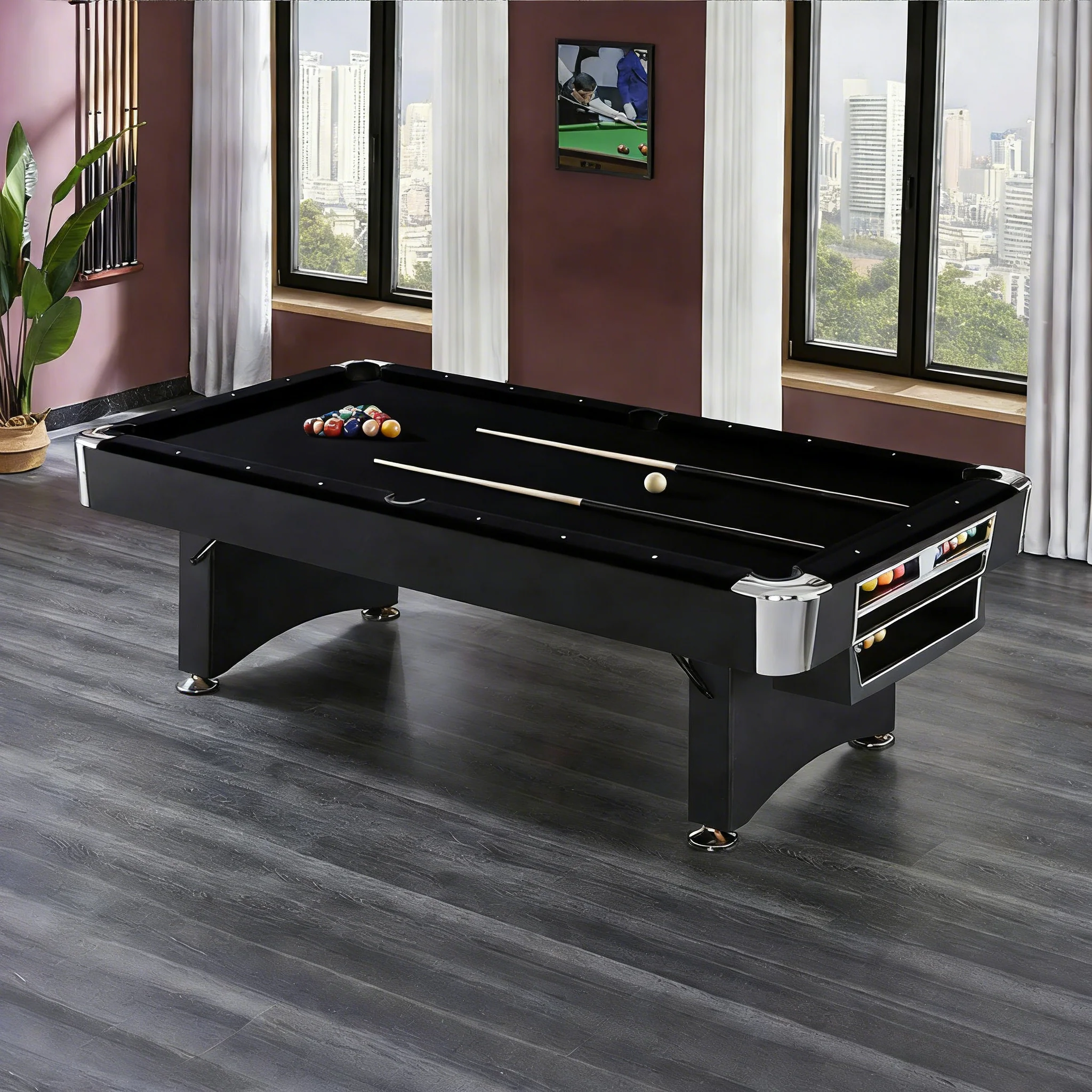 CUETIQ TE 3-IN-1 P038 7FT/8FT Foldable Green MDF Billiard Table with Free Accessories - Black - Image 3