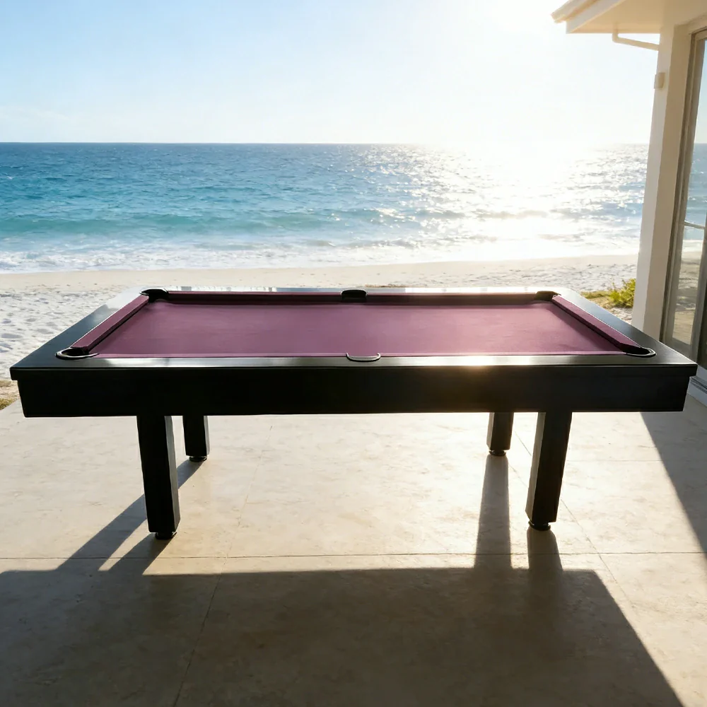 CUETIQ 7FT Outdoor Pool Table - Straight Leg Design Metal Frame Waterproof Billiard Table for Backyard Patio Games - Black & Purple - Image 2