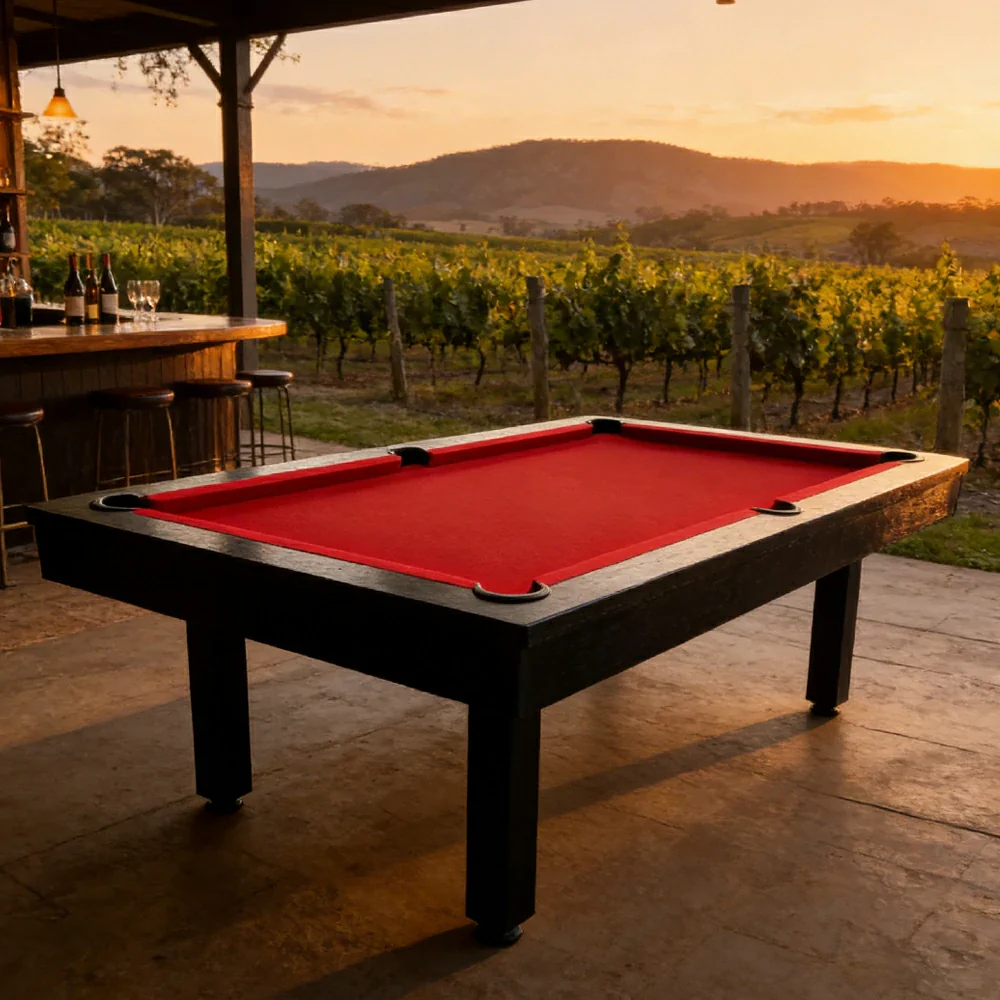 CUETIQ 7FT Outdoor Pool Table - Straight Leg Design Metal Frame Waterproof Billiard Table for Backyard Patio Games - Black & Red - Image 2