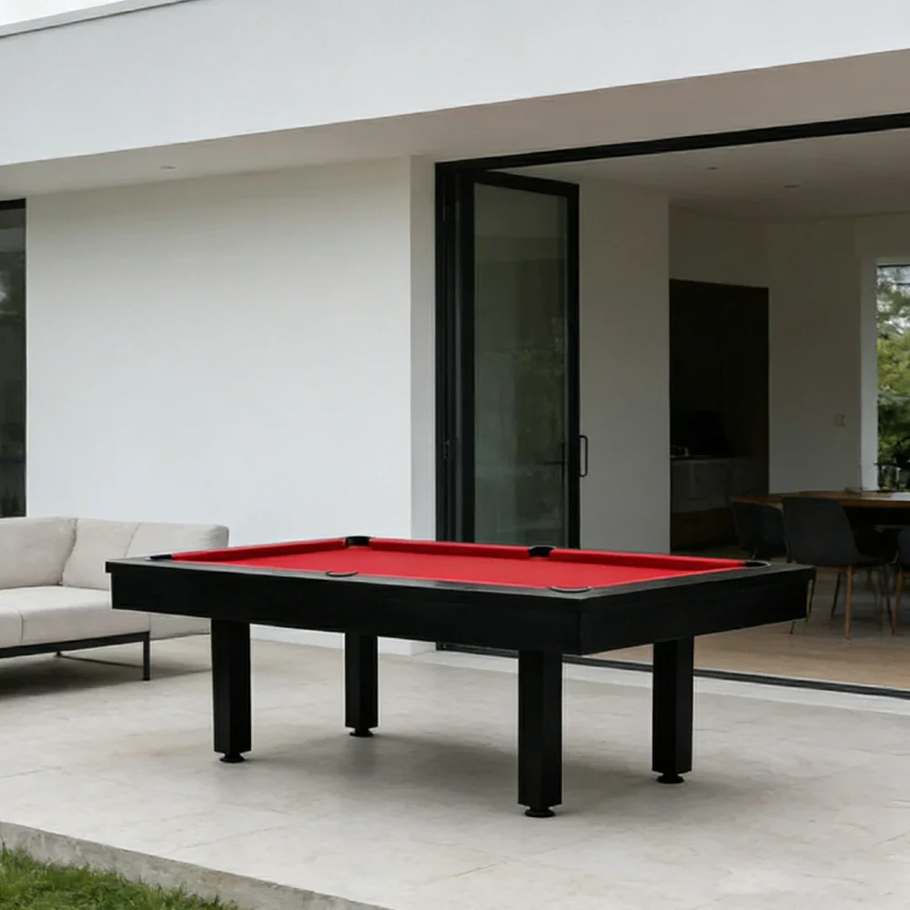 CUETIQ 7FT Outdoor Pool Table - Straight Leg Design Metal Frame Waterproof Billiard Table for Backyard Patio Games - Black & Red - Image 4