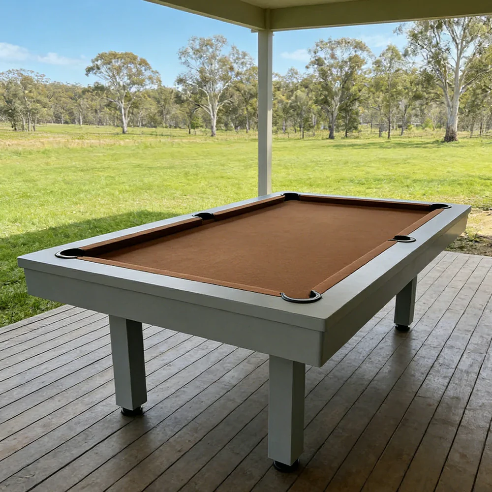 CUETIQ 7FT Outdoor Pool Table - Straight Leg Design Metal Frame Waterproof Billiard Table for Backyard Patio Games - Grey & Brown - Image 4