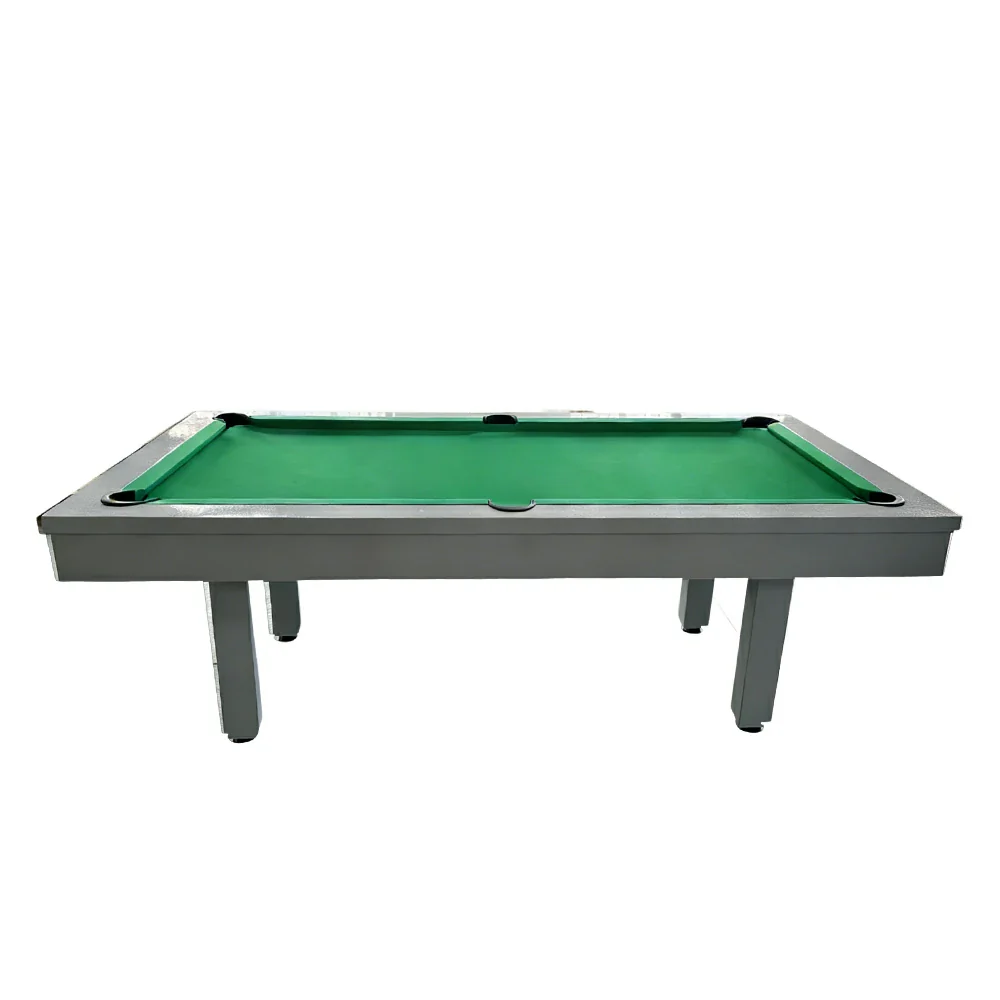 CUETIQ 7FT Outdoor Pool Table - Straight Leg Design Metal Frame Waterproof Billiard Table for Backyard Patio Games - Grey & Green