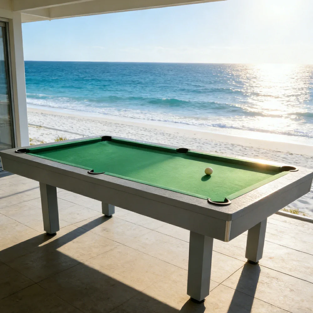 CUETIQ 7FT Outdoor Pool Table - Straight Leg Design Metal Frame Waterproof Billiard Table for Backyard Patio Games - Grey & Green - Image 2