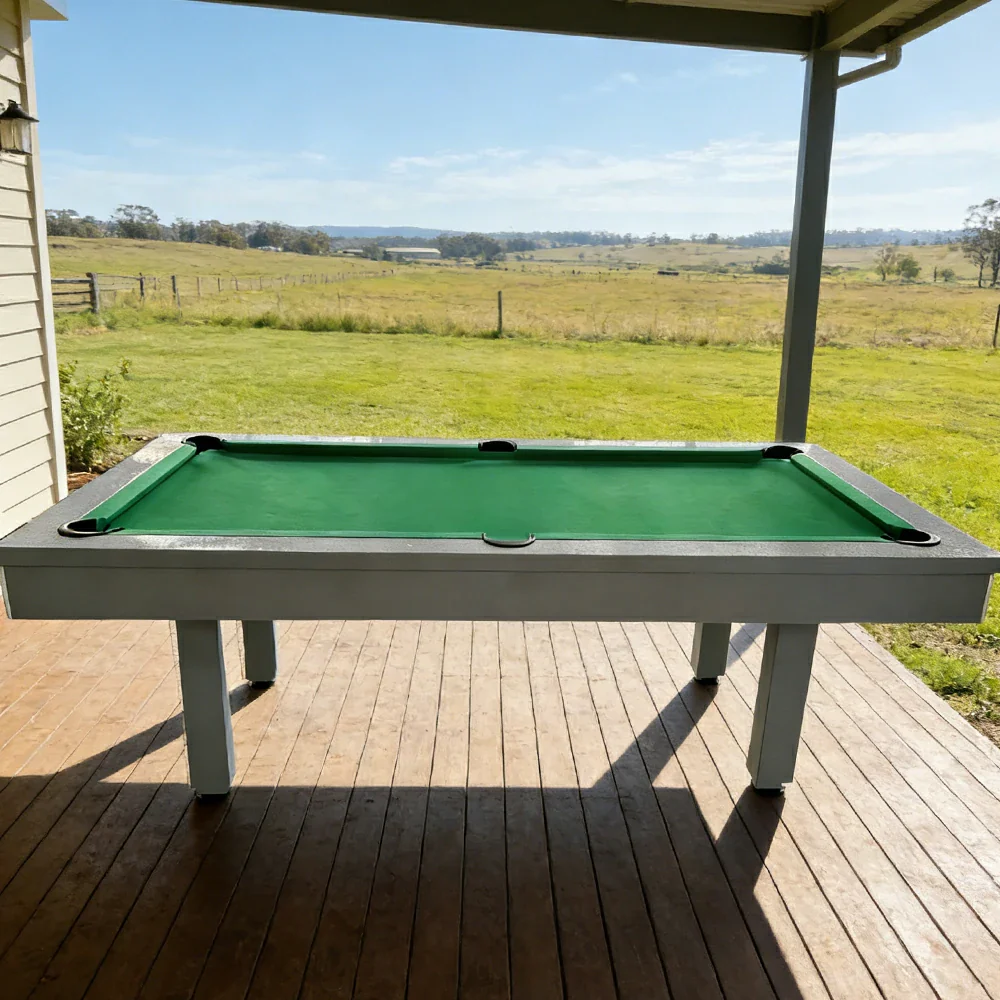 CUETIQ 7FT Outdoor Pool Table - Straight Leg Design Metal Frame Waterproof Billiard Table for Backyard Patio Games - Grey & Green - Image 4