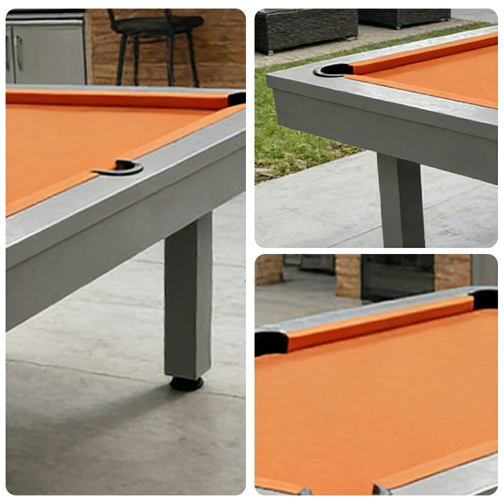 CUETIQ 7FT Outdoor Pool Table - Straight Leg Design Metal Frame Waterproof Billiard Table for Backyard Patio Games - Grey & Orange - Image 3