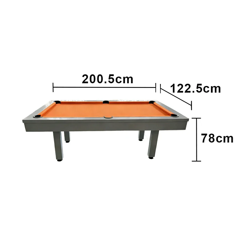 CUETIQ 7FT Outdoor Pool Table - Straight Leg Design Metal Frame Waterproof Billiard Table for Backyard Patio Games - Grey & Orange - Image 5