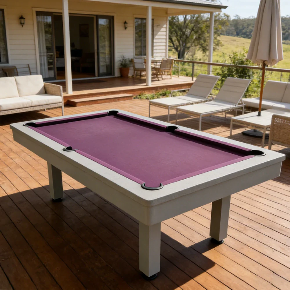 CUETIQ 7FT Outdoor Pool Table - Straight Leg Design Metal Frame Waterproof Billiard Table for Backyard Patio Games - Grey & Purple - Image 2