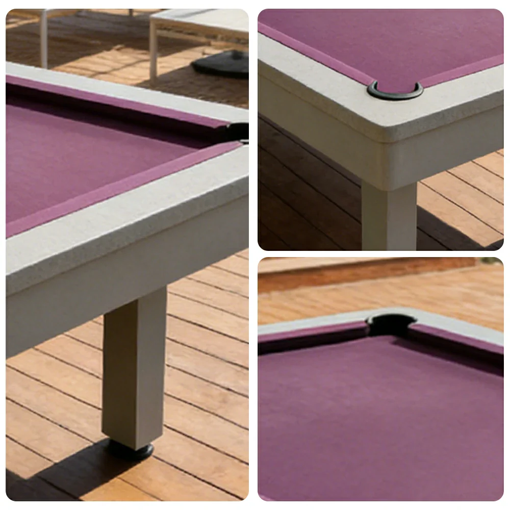 CUETIQ 7FT Outdoor Pool Table - Straight Leg Design Metal Frame Waterproof Billiard Table for Backyard Patio Games - Grey & Purple - Image 3
