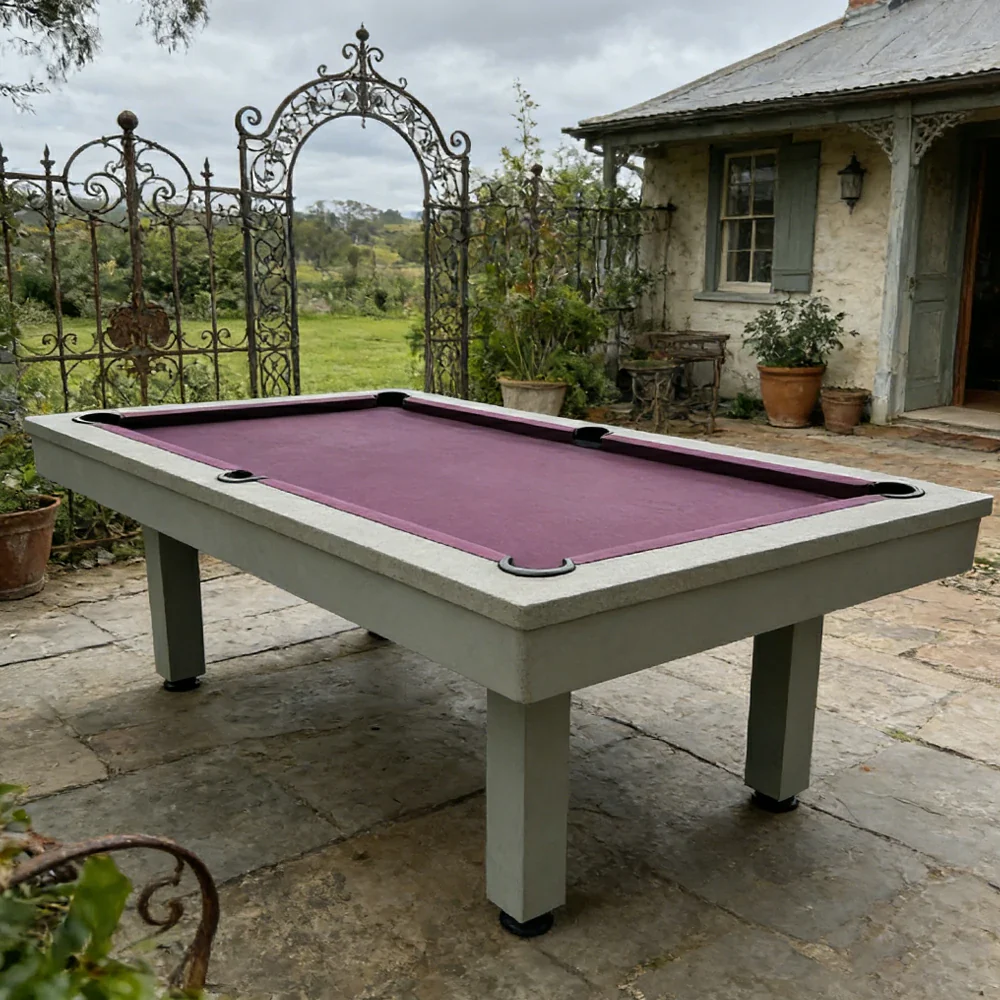 CUETIQ 7FT Outdoor Pool Table - Straight Leg Design Metal Frame Waterproof Billiard Table for Backyard Patio Games - Grey & Purple - Image 4