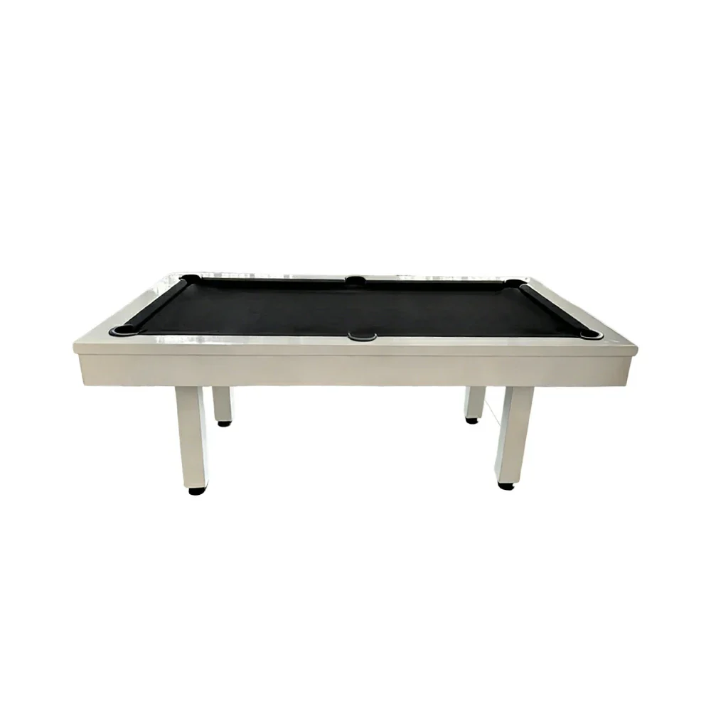 CUETIQ 7FT Outdoor Pool Table - Straight Leg Design Metal Frame Waterproof Billiard Table for Backyard Patio Games - White & Black