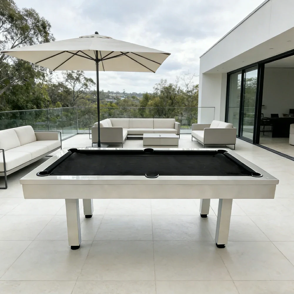 CUETIQ 7FT Outdoor Pool Table - Straight Leg Design Metal Frame Waterproof Billiard Table for Backyard Patio Games - White & Black - Image 2