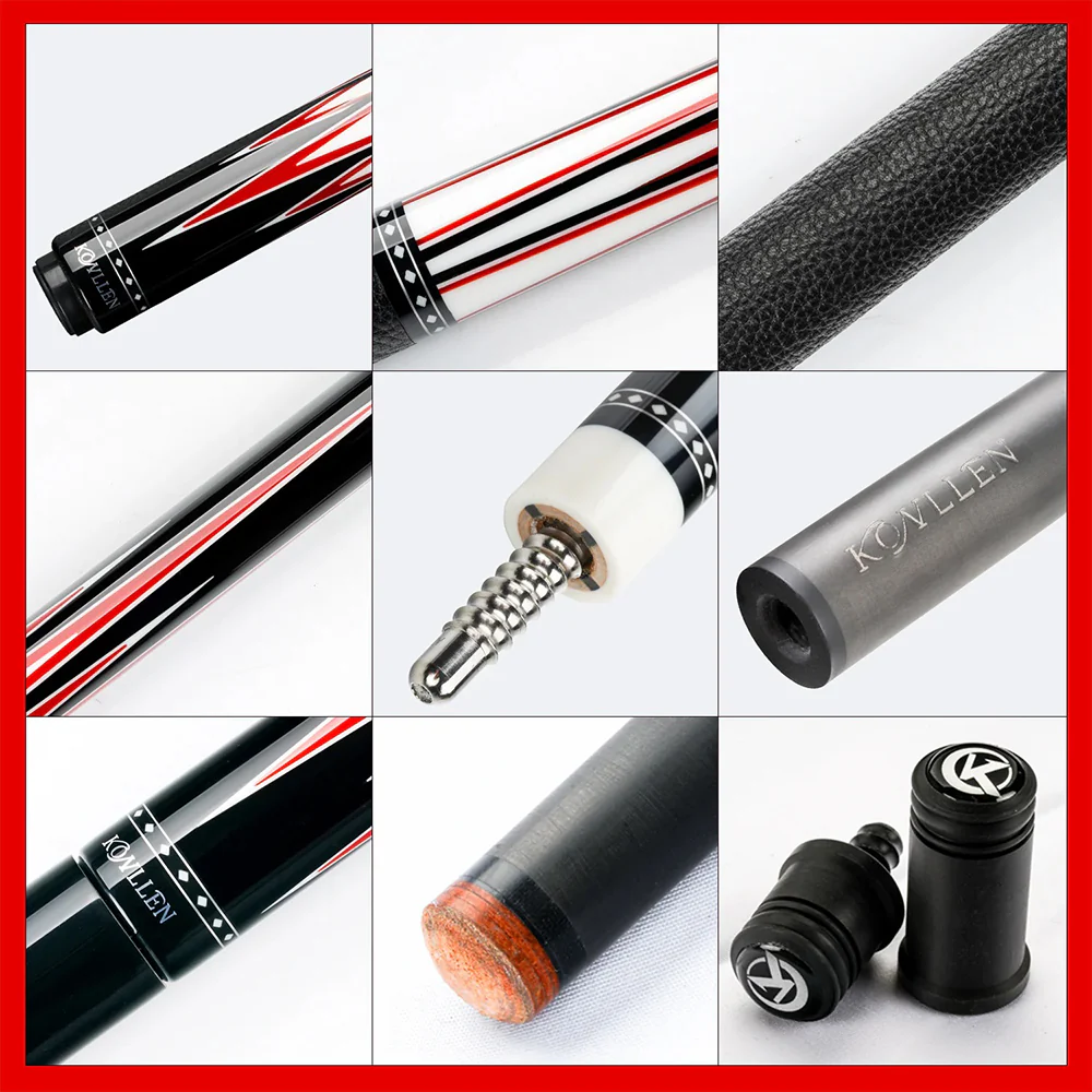 KONLLEN  Premier Professional AK75-001 18.5-20OZ 2-Piece Pool Cue Black Ebony Wood 147CM Billiard Cue - Red&Black - Image 4