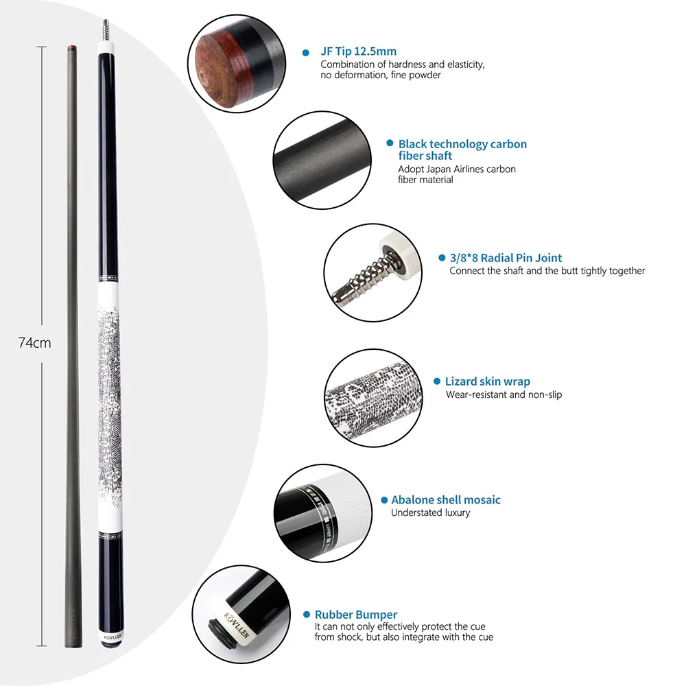 KONLLEN Premier Professional AK75-12WF 18.5-20OZ 2-Piece Pool Cue Maple Wood 147CM Billiard Cue - White&Blue&Black - Image 5