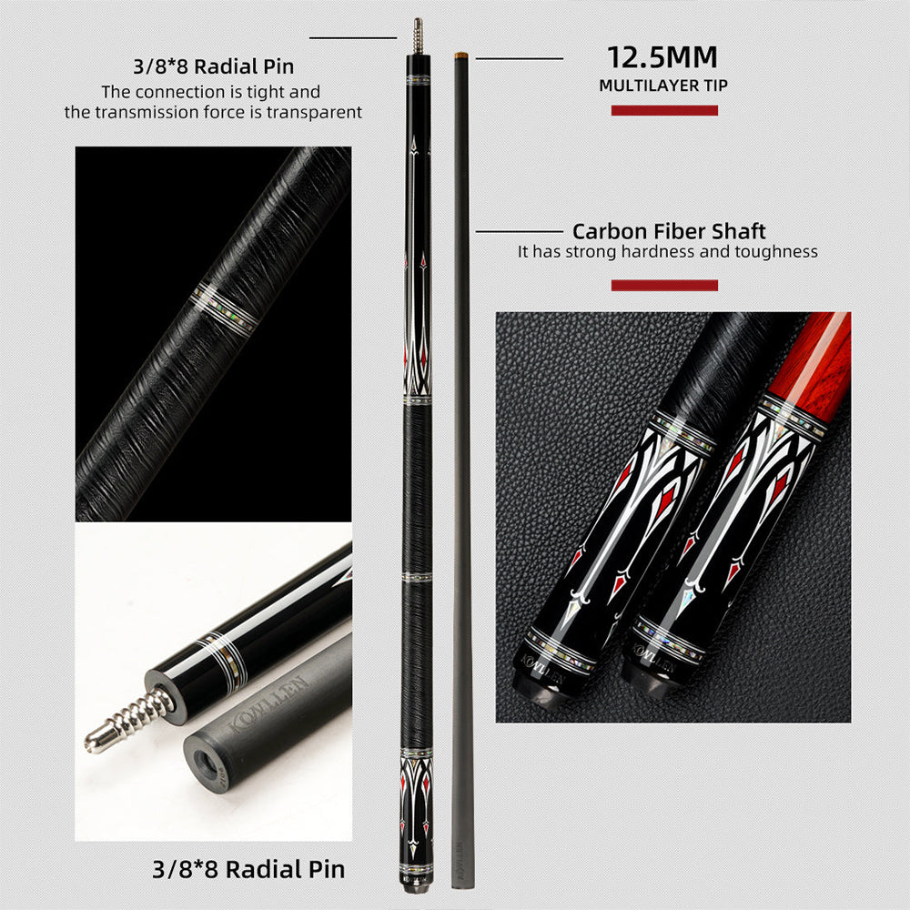 KONLLEN Premier Professional AS-2F 18.5-20OZ 2-Piece Pool Cue Maple Wood 147CM Billiard Cue - Red&Black - Image 5