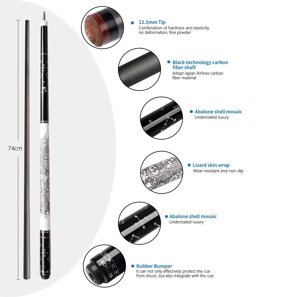 KONLLEN  Premier Professional JF-STAR 18.5-20OZ 2-Piece Pool Cue Ebony Wood 147CM Billiard Cue - White&Black - Image 5