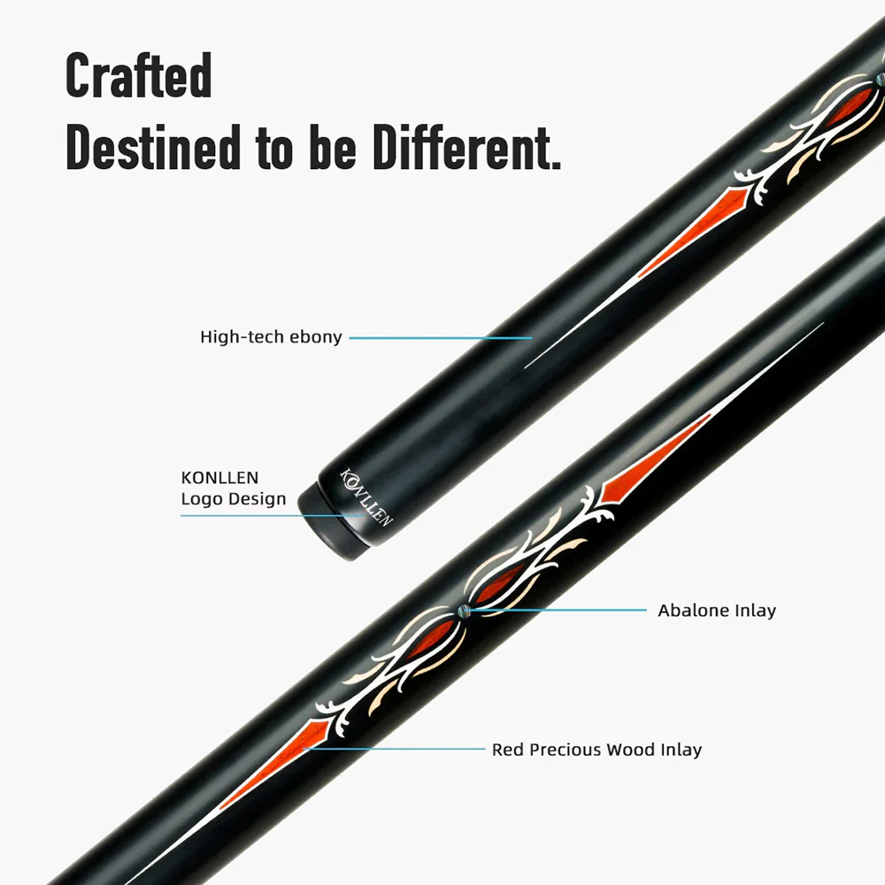 KONLLEN Premier Professional LH-2 One Piece Snooker Cue Maple Wood 18.5-20OZ Billiard Cue 145cm - Red&Black - Image 3