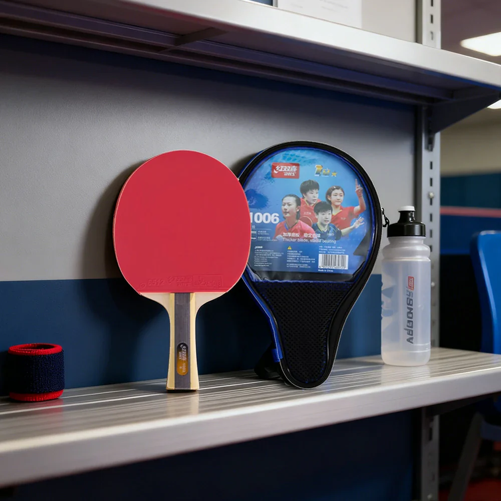 DHS 1-Star Shakehand Table Tennis Paddle Set - Includes 6 Balls & Case, Balanced Control & Speed - Red - Image 2