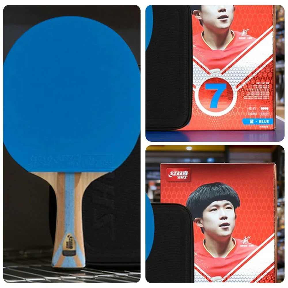 DHS 7-Star Shakehand Table Tennis Paddle - 5+2C Wood-Carbon PRO Offensive Blade, Hurricane 3 + Hurricane 9 Spin & Speed - Blue - Image 3