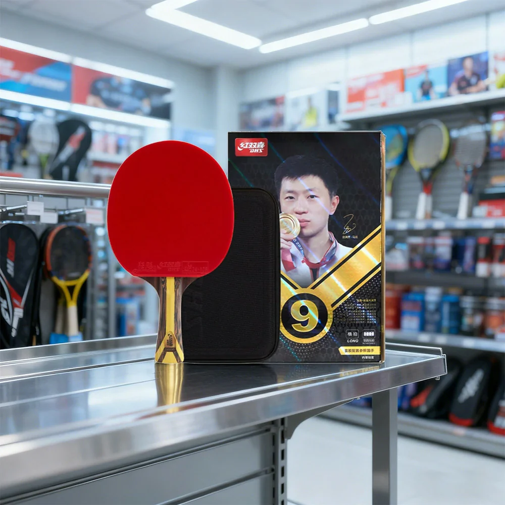 DHS 9-Star Shakehand Table Tennis Paddle Set - Carbon Power, Strong Spin & Speed, Includes 6 Balls & Case - Red - Image 2