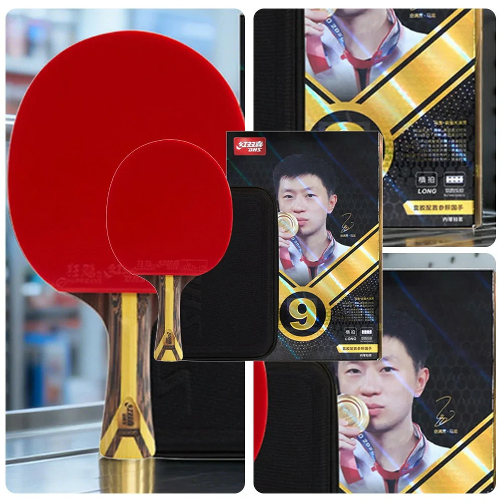 DHS 9-Star Shakehand Table Tennis Paddle Set - Carbon Power, Strong Spin & Speed, Includes 6 Balls & Case - Red - Image 3