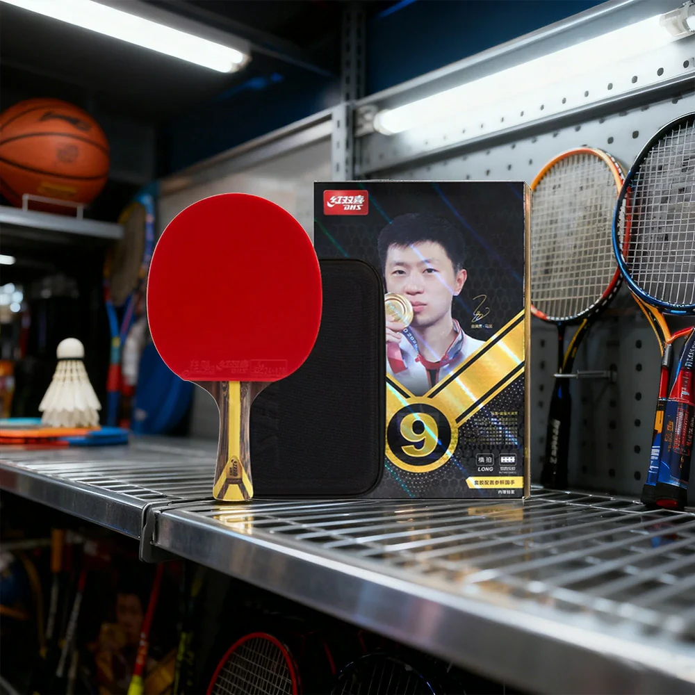 DHS 9-Star Shakehand Table Tennis Paddle Set - Carbon Power, Strong Spin & Speed, Includes 6 Balls & Case - Red - Image 4