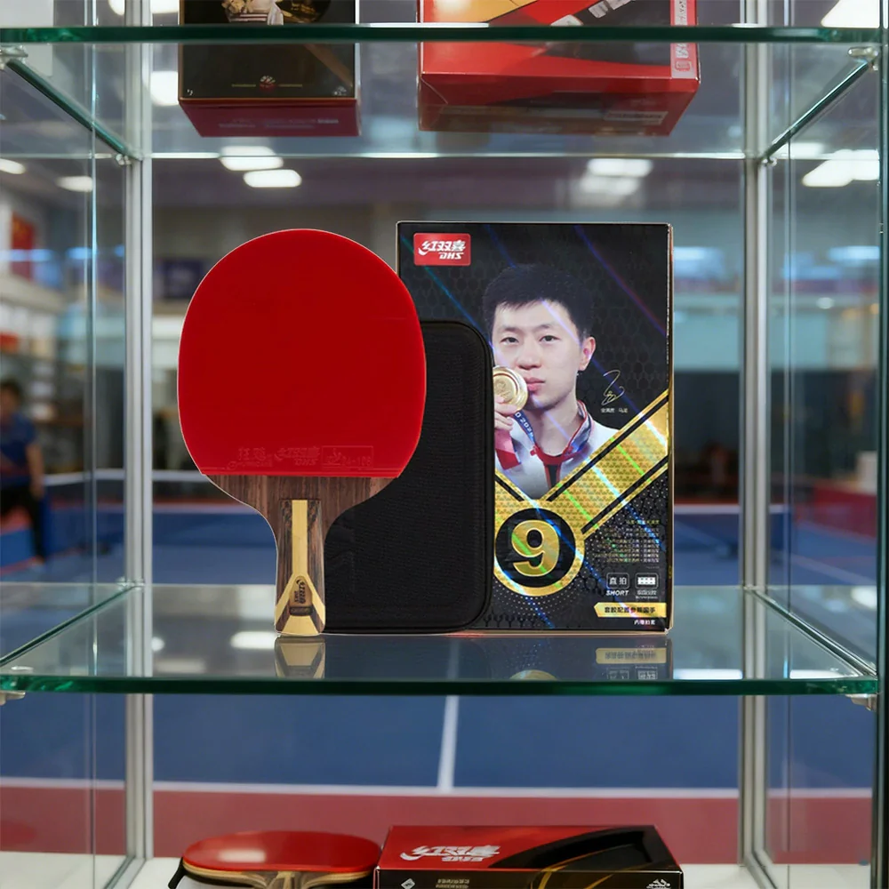 DHS 9-Star Penhold Table Tennis Paddle Set - PRO Arylate-Carbon Blade, Hurricane 3 + Hurricane 8 Rubbers, Faster Speed & Strong Spin - Includes 6 Balls & Case - Red - Image 2