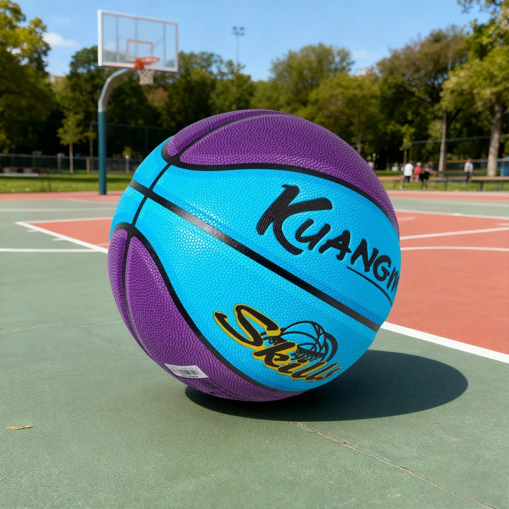 DUNK MASTER Basketball 5# Quick Rebound, Durable Nylon Bladder – Deep Channel Grip, Anti-Slip Texture, For Kids Aged 3-12 - Blue&Purple - Image 4