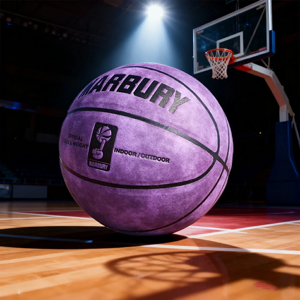 DUNK MASTER Basketball 7# – Soft Rebound, Durable Suede Leather – Wide Channel Grip, Moisture-Wicking, High-Quality Bladder - Purple - Image 4