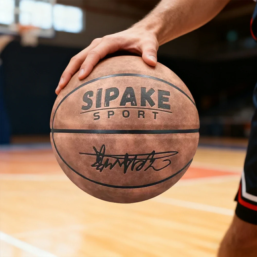DUNK MASTER Basketball 7# – Soft Rebound, Durable Suede Leather – Wide Channel Grip, Moisture-Wicking, High-Quality Bladder - Brown - Image 2
