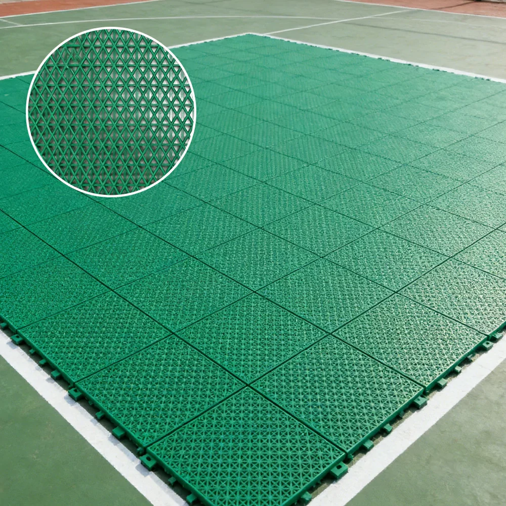 DUNK MASTER Interlocking Sports Floor Tiles - Double Layer Anti-Slip Basketball Court Flooring Modular Tiles 10/20/30 Square Meters - Grass Green - Image 2