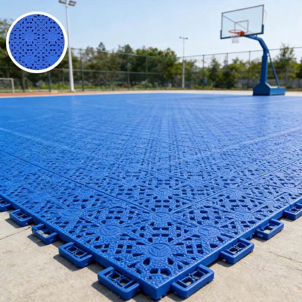 DUNK MASTER Interlocking Sports Floor Tiles - Anti-Slip Shock Absorbing Modular Court Flooring for Basketball Courts 10/20/30 Square Meters - Royal Blue - Image 2
