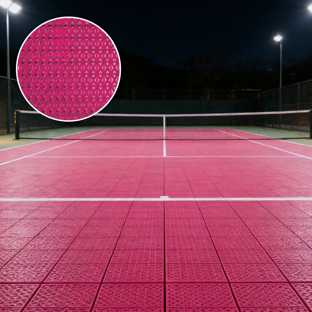 DUNK MASTER Interlocking Sports Floor Tiles - Double Layer Anti-Slip Basketball Court Flooring Modular Tiles 10/20/30 Square Meters - Rose Red - Image 2