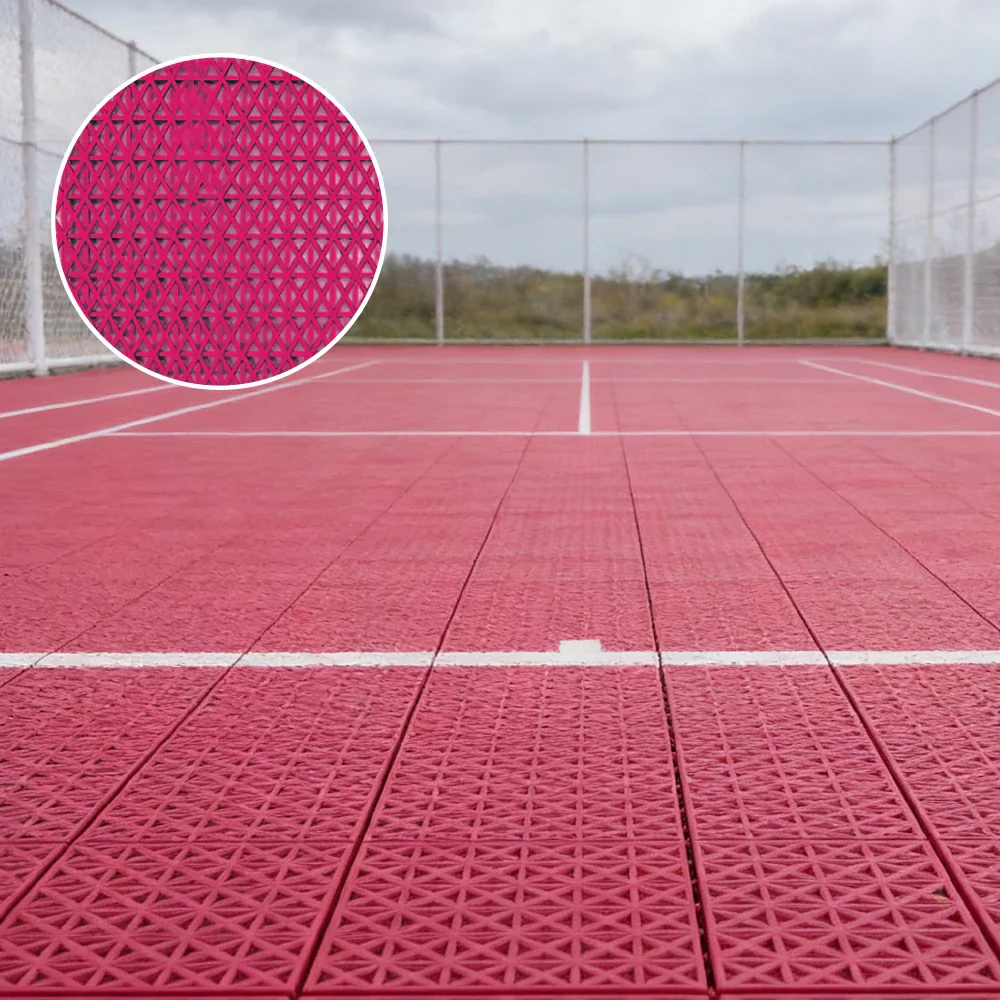 DUNK MASTER Interlocking Sports Floor Tiles - Double Layer Anti-Slip Basketball Court Flooring Modular Tiles 10/20/30 Square Meters - Rose Red - Image 4