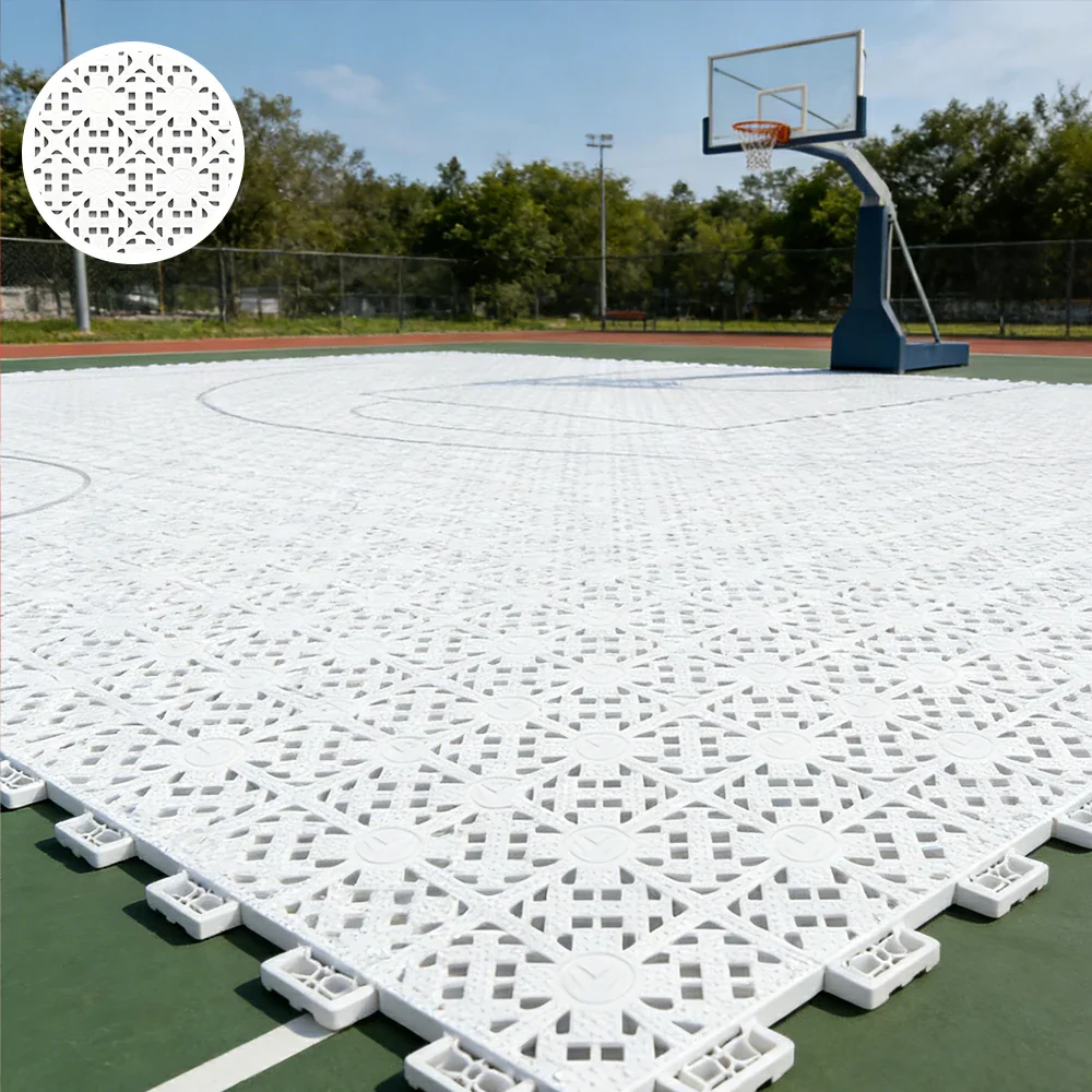 DUNK MASTER Interlocking Sports Floor Tiles - Anti-Slip Shock Absorbing Modular Court Flooring for Basketball Courts 10/20/30 Square Meters - White - Image 2