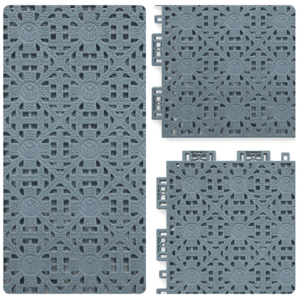 DUNK MASTER Interlocking Sports Floor Tiles - Anti-Slip Shock Absorbing Modular Court Flooring for Basketball Courts 10/20/30 Square Meters - Light Grey - Image 3