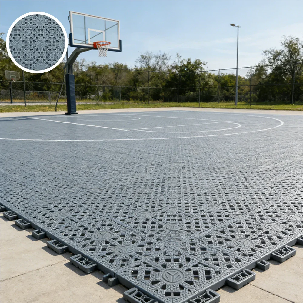 DUNK MASTER Interlocking Sports Floor Tiles - Anti-Slip Shock Absorbing Modular Court Flooring for Basketball Courts 10/20/30 Square Meters - Light Grey - Image 4