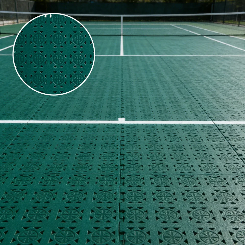 DUNK MASTER Interlocking Sports Floor Tiles - Anti-Slip Shock Absorbing Modular Court Flooring 10/20/30 Square Meters Basketball Court Outdoor Use - Dark Green - Image 2