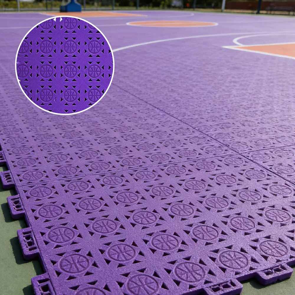 DUNK MASTER Interlocking Sports Floor Tiles - Anti-Slip Shock Absorbing Modular Court Flooring 10/20/30  Square Meters Basketball Court Outdoor Use - Purple - Image 2