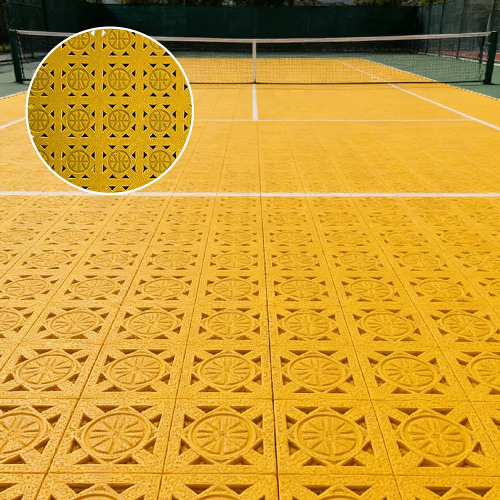 DUNK MASTER Interlocking Sports Floor Tiles - Anti-Slip Shock Absorbing Modular Court Flooring 10/20/30  Square Meters Basketball Court Outdoor Use - Yellow - Image 2