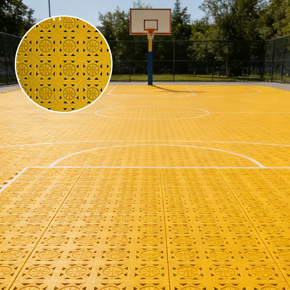 DUNK MASTER Interlocking Sports Floor Tiles - Anti-Slip Shock Absorbing Modular Court Flooring 10/20/30  Square Meters Basketball Court Outdoor Use - Yellow - Image 4