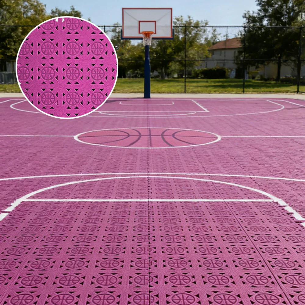 DUNK MASTER Interlocking Sports Floor Tiles - Anti-Slip Shock Absorbing Modular Court Flooring 10/20/30  Square Meters Basketball Court Outdoor Use - Pink - Image 2