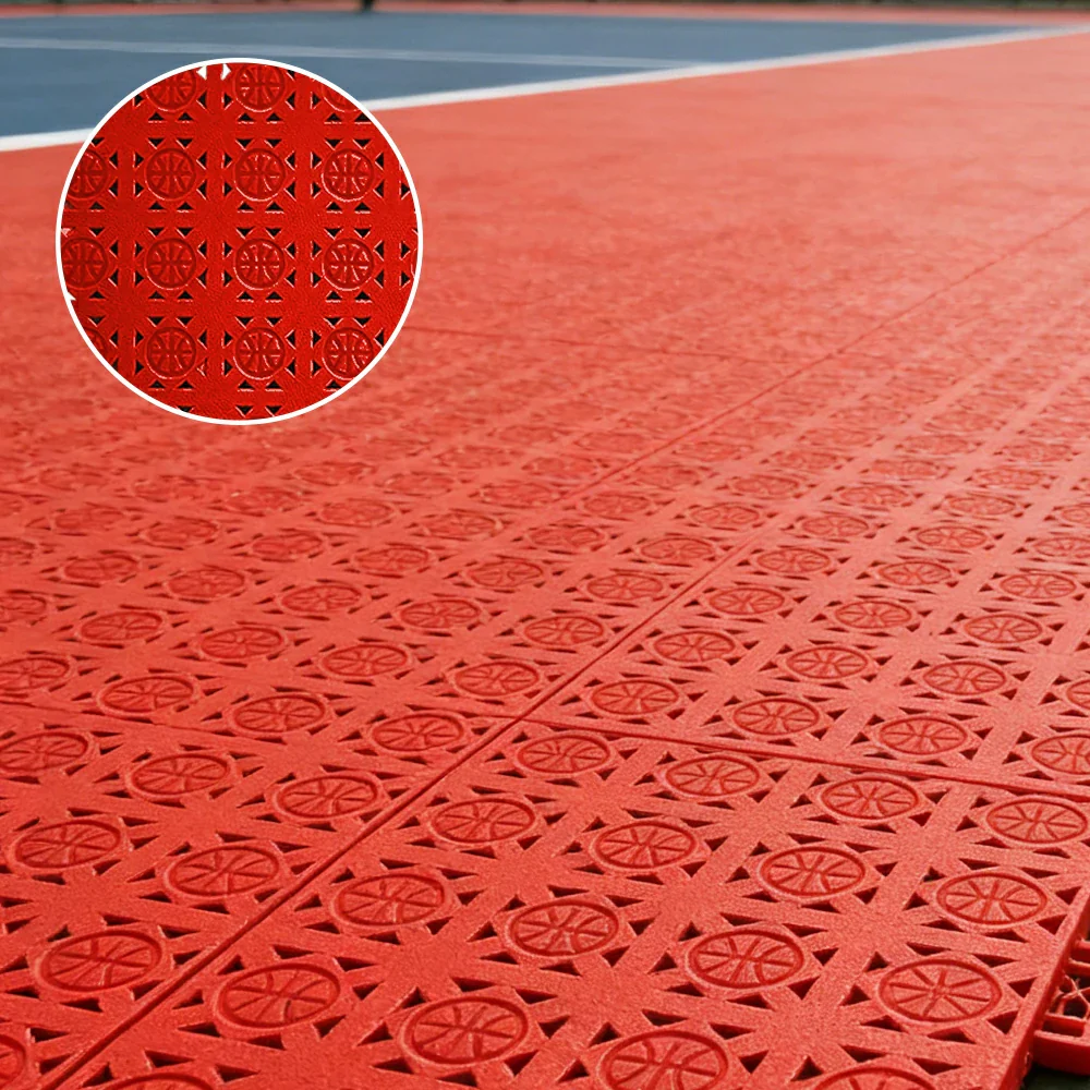 DUNK MASTER Interlocking Sports Floor Tiles - Anti-Slip Shock Absorbing Modular Court Flooring 10/20/30 Square Meters Basketball Court Outdoor Use - Pink - Image 4