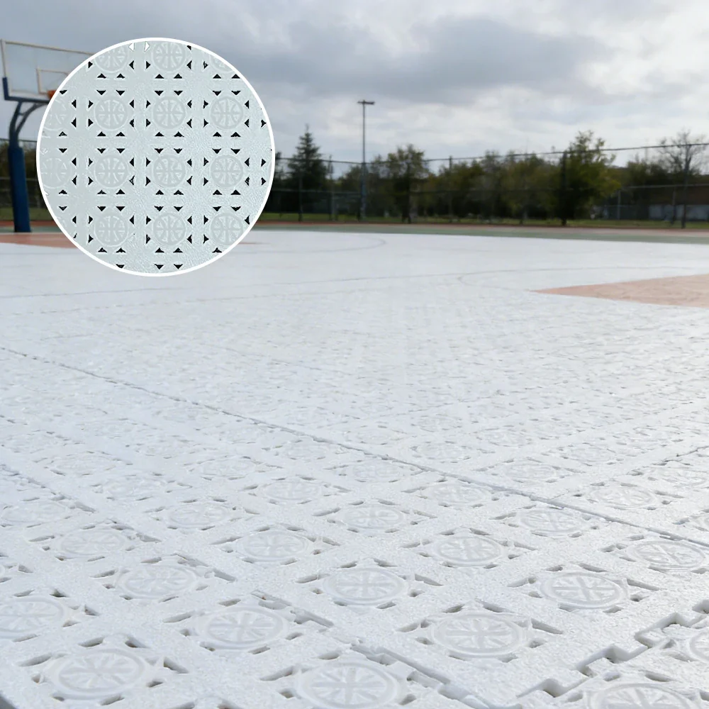 DUNK MASTER Interlocking Sports Floor Tiles - Anti-Slip Shock Absorbing Modular Court Flooring 10/20/30  Square Meters Basketball Court Outdoor Use - White - Image 4