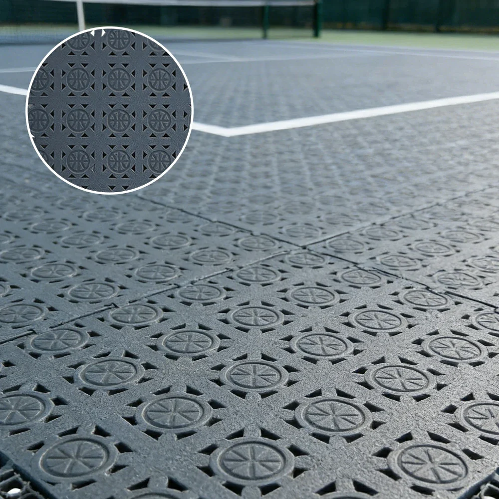 DUNK MASTER Interlocking Sports Floor Tiles - Anti-Slip Shock Absorbing Modular Court Flooring 10/20/30 Square Meters Basketball Court Outdoor Use - Light Grey - Image 2