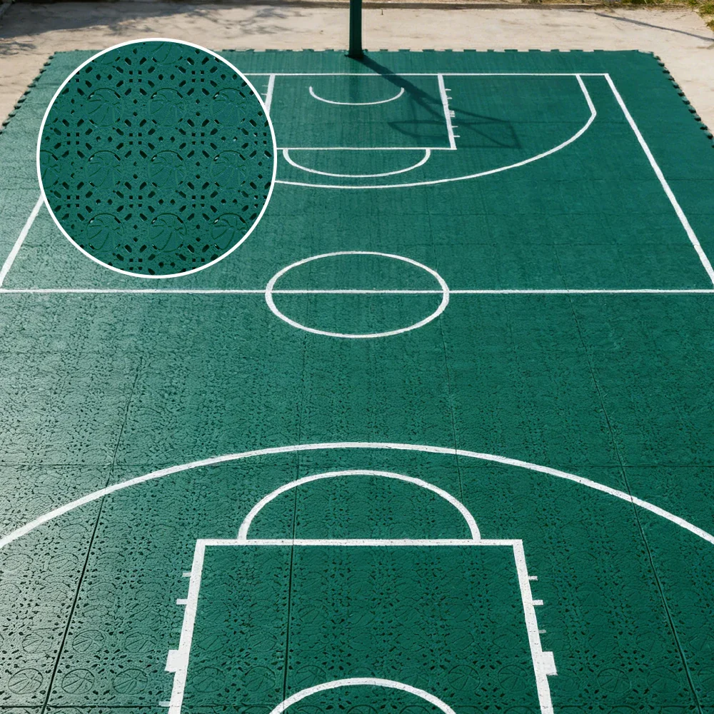DUNK MASTER Interlocking Sports Floor Tiles - Anti-Slip Shock Absorbing Modular Court Flooring 10/20/30  Square Meters Basketball Court Outdoor Use - Dark Green - Image 4