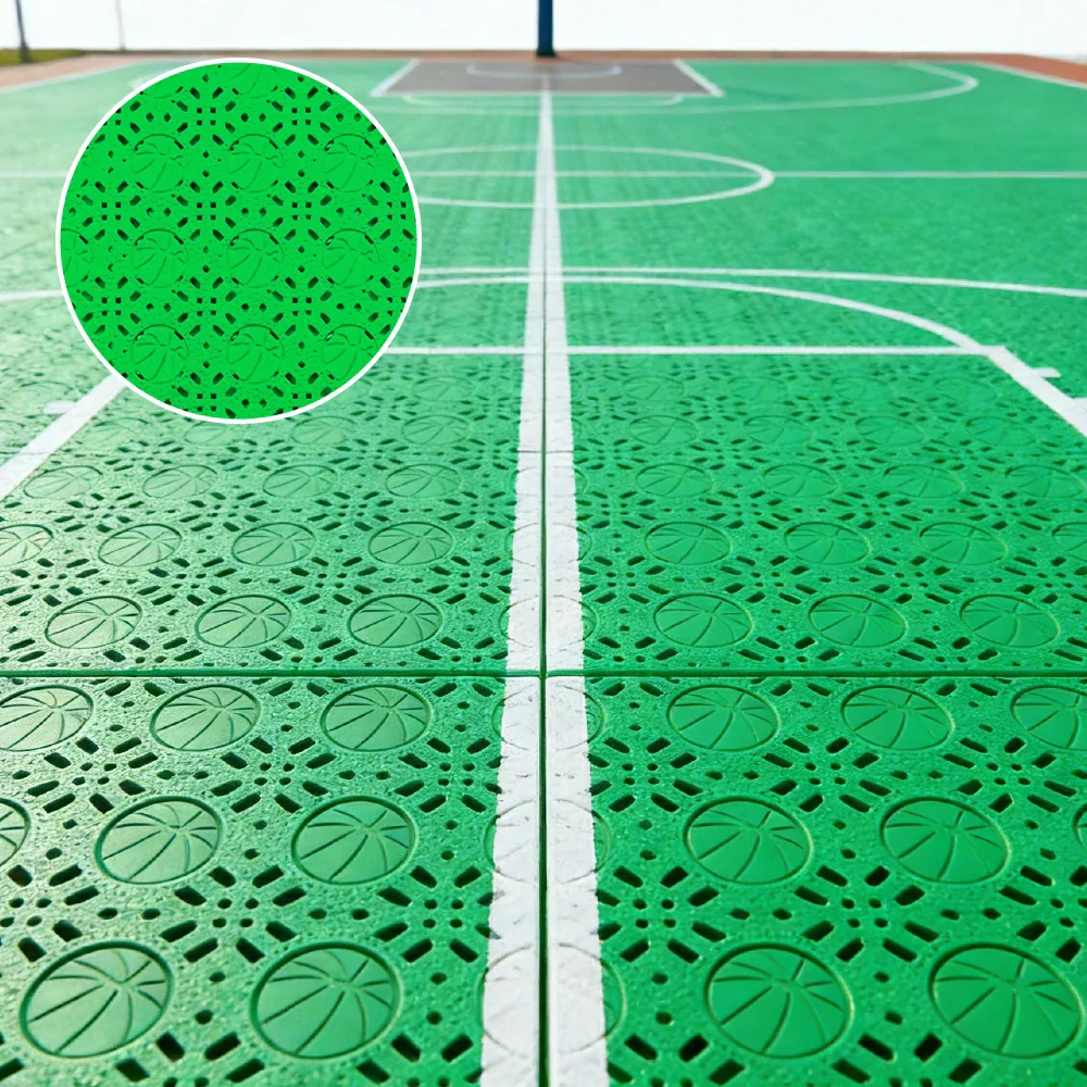 DUNK MASTER Interlocking Sports Floor Tiles - Anti-Slip Shock Absorbing Modular Court Flooring 10/20/30  Square Meters Basketball Court Outdoor Use - Apple Green - Image 2