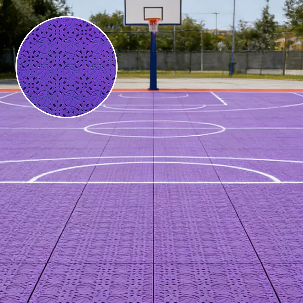 DUNK MASTER Interlocking Sports Floor Tiles - Anti-Slip Shock Absorbing Modular Court Flooring 10/20/30  Square Meters Basketball Court Outdoor Use - Purple - Image 2