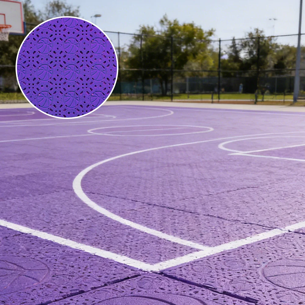DUNK MASTER Interlocking Sports Floor Tiles - Anti-Slip Shock Absorbing Modular Court Flooring 10/20/30  Square Meters Basketball Court Outdoor Use - Purple - Image 4